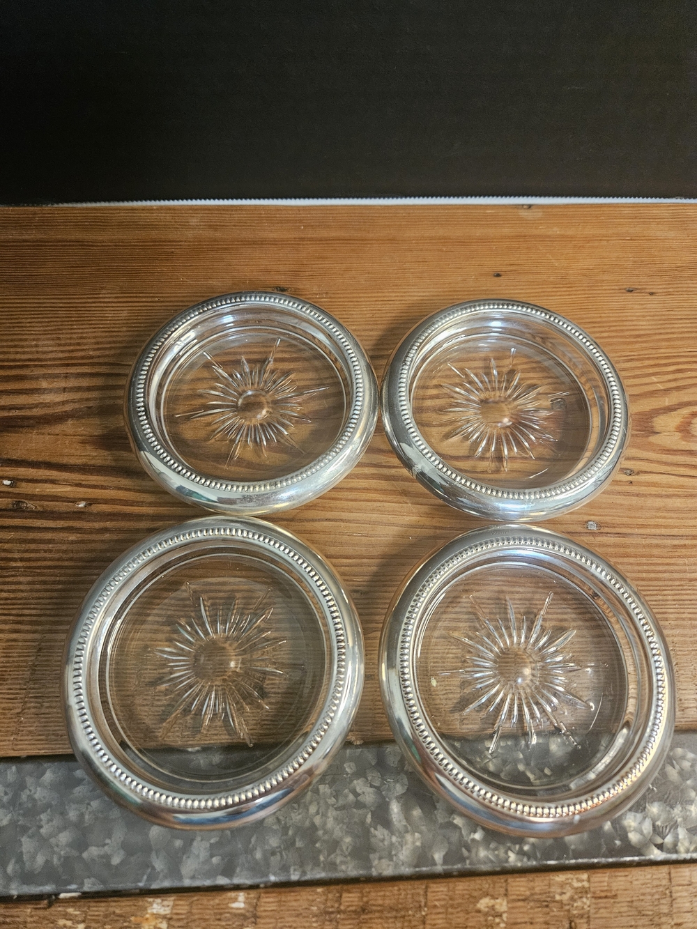 Clear Glass and Silver Coaster Set - Set of 4